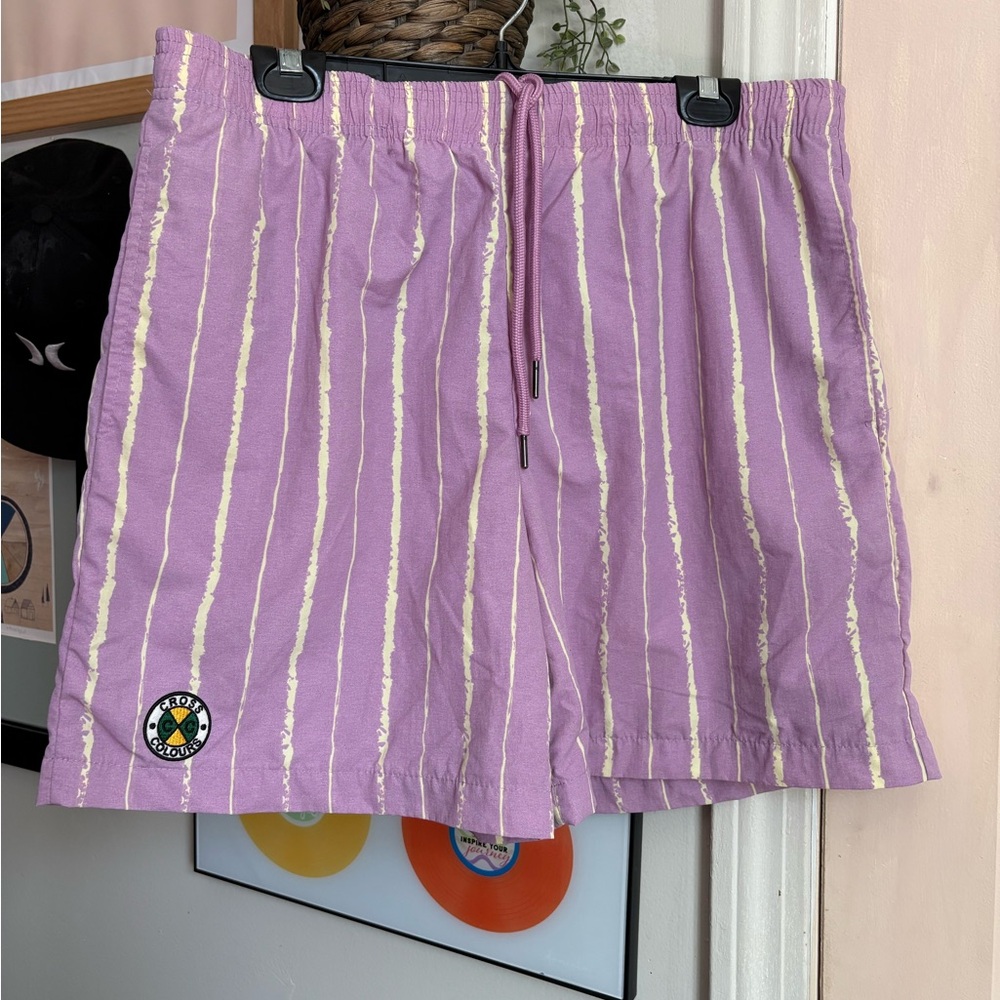 Cross Colours Purple Shorts with Cream Stripes
